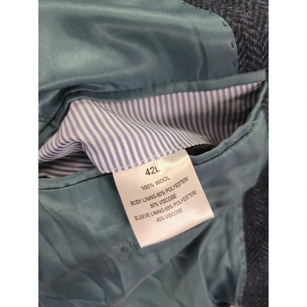 Charles Tyrwhitt Blazer Mens 42L‎ Long Wool Herringbone Slim Fit Blue